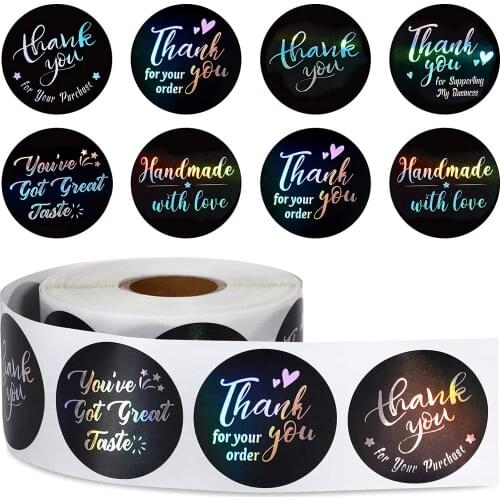 500pcs Black Laser Thank You for your order Stickers for Business Pretty Things Great Taste Handmade Package Decor Seal Labels