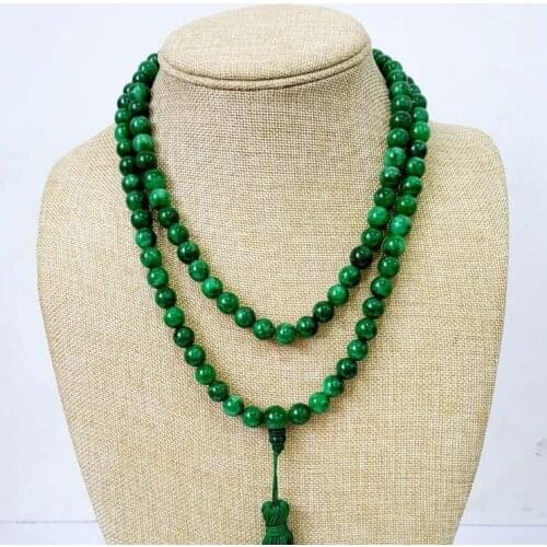 6-10mm Beautiful Chinese Handcraft 100% Natural Jade Green Jade Necklaces