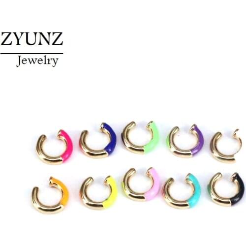 6 Pairs, Nyon Enamel No Pierced Ear Cuff Circle Earcuffs Small C Shaped Clip On Earrings Party Wedding Jewelry