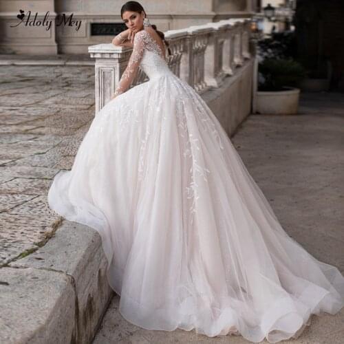 Adoly Mey New Arrival Scoop Neck Backless A-Line Wedding Dress 2020 Gorgeous Appliques Long Sleeve Vintage Bridal Gown Plus Size