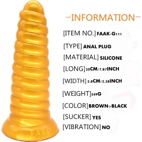 FAAK New Silicone Spiral Butt Plug Spiral Golden Anal Dildo With Suction Cup Vaginal Anus Expansion Ass Plug Golden Anal Dilator