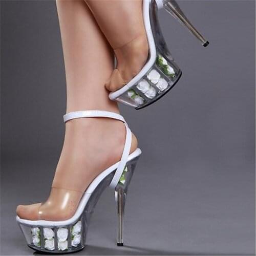 Summer wedding, new sexy heels and white rose decorative platform womens shoes, 15 cm high heel sandals