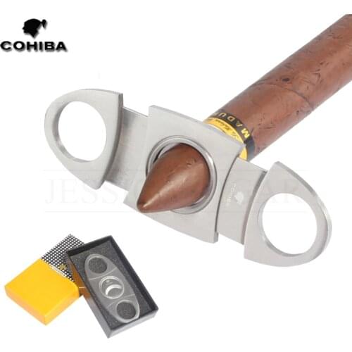 COHIBA Cigar Cutter Double Stainless Steel Blades Guillotine Metal Sharp Sigaar Cutter Cigar Scissor With Gift Box