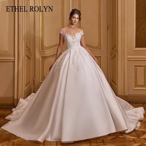 ETHEL ROLYN A-Line Wedding Dress 2021 Graceful Sweetheart Beaded Crystal Appliques Satin Bride Backless Princess Bridal Gown