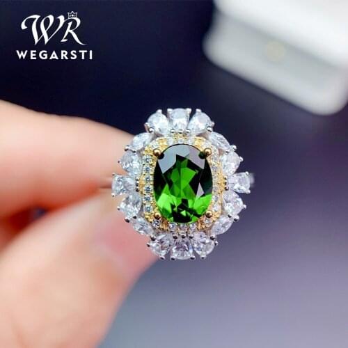 WEGARSTI Green Emerald Gemstone Rings For Women Engagement Wedding Promise Ring 925 Sterling Silver Party Open Size Fine Jewelry