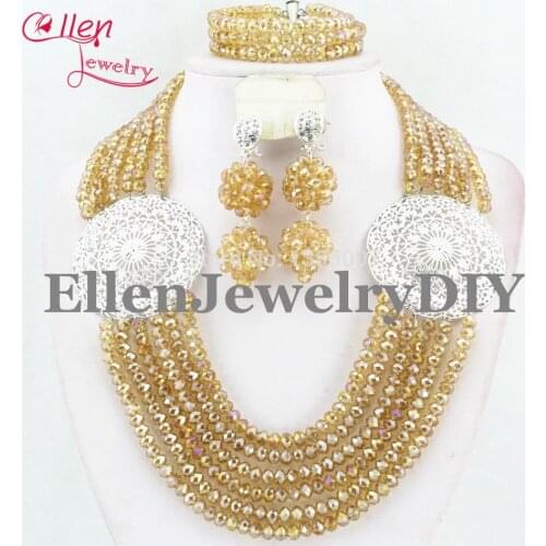 African Beads Jewelry Set Crystal Beads Necklace women Nigerian Wedding statement necklace women Free Shipping W7713