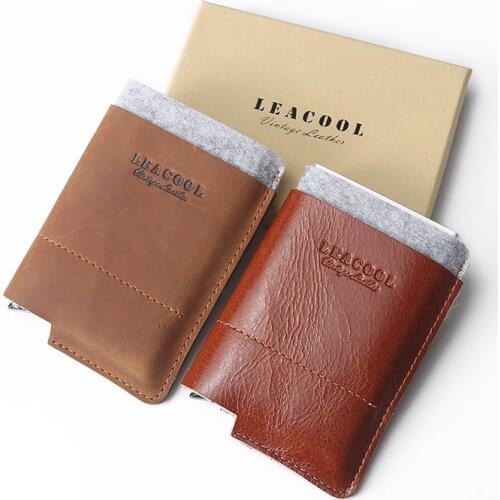LEACOOL Anti Rfid id Card Holder Case Men Leather Metal Wallet Male Coin Purse Women Mini Carbon Credit Card Holder With Zipper
