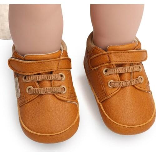 Bobora Baby Boys Girls Lace Up Leather Sneakers Soft Rubber Sole Infant Newborn Loafers Anti-Slip Toddler