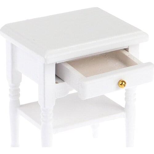 Doll House Bedside Cupboard Dolls Mini Furniture Modern Night Table 1:12 Scale Dollhouse Wooden Miniature