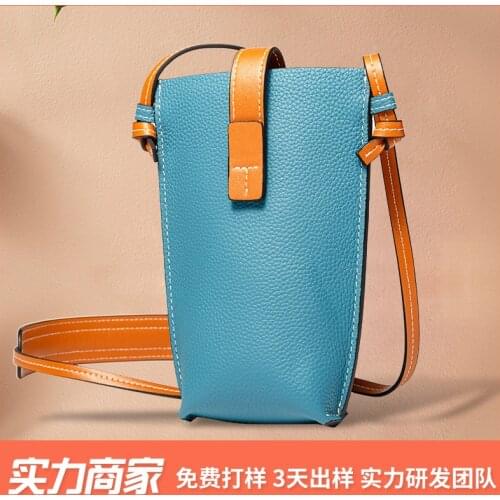 Personality min mini mobile phone bag fashion lychee contrast color messenger bag retro genuine cowhide ladies shoulder bag