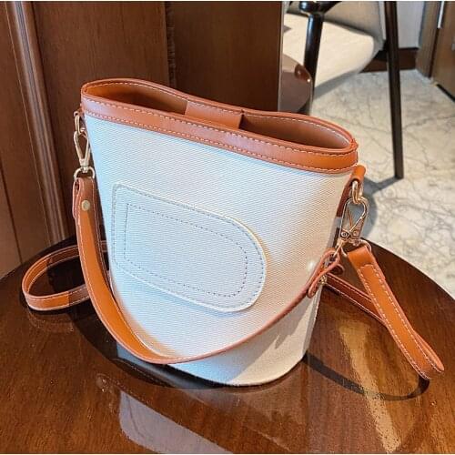 High Quality Contrast Color Small Bag Female Casual All-match Messenger Bag2021new Trendy Fashion Canvas Bag Portable Bucket Bag