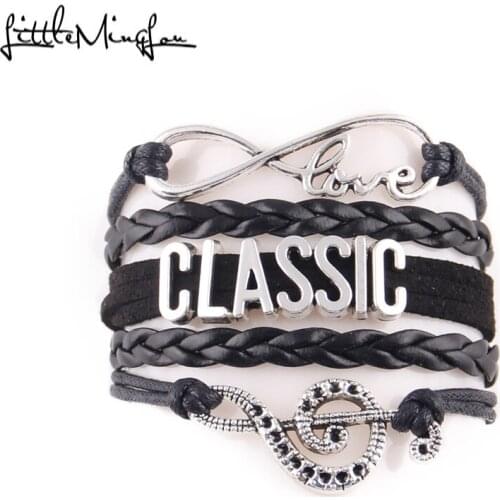 Little MingLou Infinity love classic music Bracelet note charm bracelets & bangles for women men music hobby leather jewelry