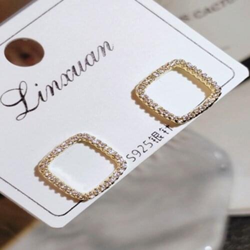 Milangirl Trendy Simple Square Zircon Earrings Geometric Full Inlaid Crystal Rhinestone Earrings for Women Girls Party Jewelry