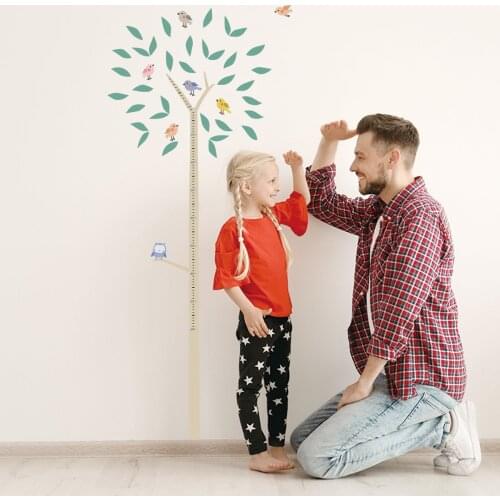 Cute tree bird Height Measure Wall Sticker home Decoration Kids children room height Ruler animals stickers Art Decals