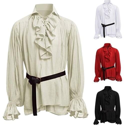 2021 Mens Shirts High Quality Fashion Men Bandage Long Sleeve Shirt Gothic Man Blouse Tops Autumn Casual Men Shirt New Style