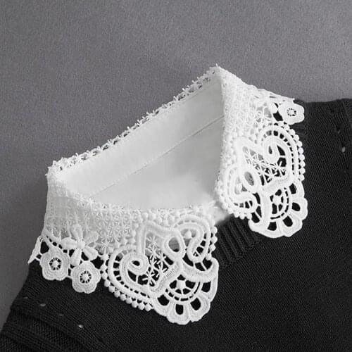 2021 Women Fake Collar Half Shirt Ladies Shirt White Black False Collar Woman Detachable Collar Lace Lapel Faux Col Tie
