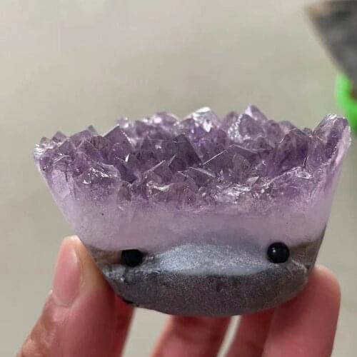 Natural amethyst crystal carving hedgehog gem quartz stone original set crystal cluster stone treatment handicraft decoration gi