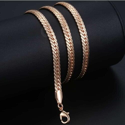 5mm Necklace For Women Men Hammered Curb Cuban Chain 585 Rose Gold Filled Necklace Link Fashion Female Jewelry Gifts DCN03