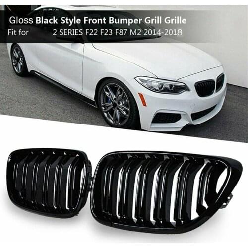 Grill Front Bumper Kidney Double Line Grille Sport Grille For-BMW M2 F87 F22 F23 2014-2018 220I 230I 235I Gloss Black