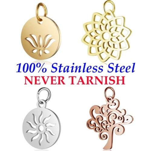 5 Pieces Lotus Sun Life of Tree Charm Wholesale 100% Stainless Steel DIY Jewelry Charms AAAAA Quality Pendants