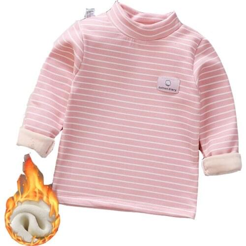 Long Sleeve Shirts for Girls Boy Autumn and Winter Warm Plus Velvet Clothes Solid Cartoon Striped All-Match Fashion Children New