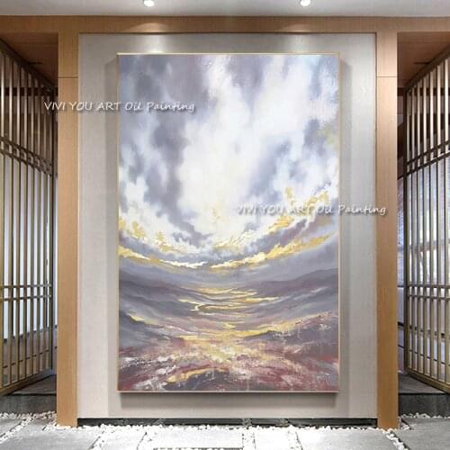 Hand Painted Modern Abstract Sky Oil Painting On Canvas Romantic Purple Wall Art For Living Room Home Decoration No Framed