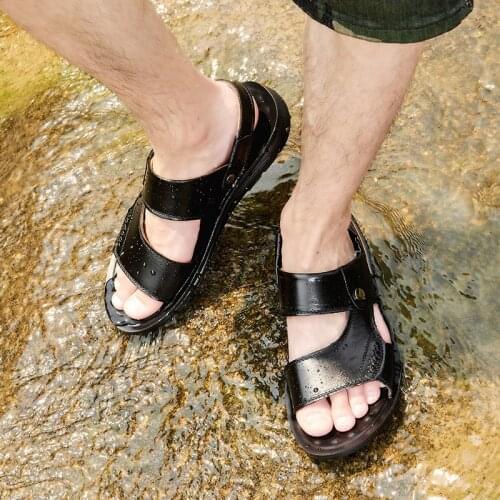 Mens Leather Sandal Men Sandals In Mens Shoes Slippers Summer Luxury Holes Leather Roman Vietnam Mens Slip On