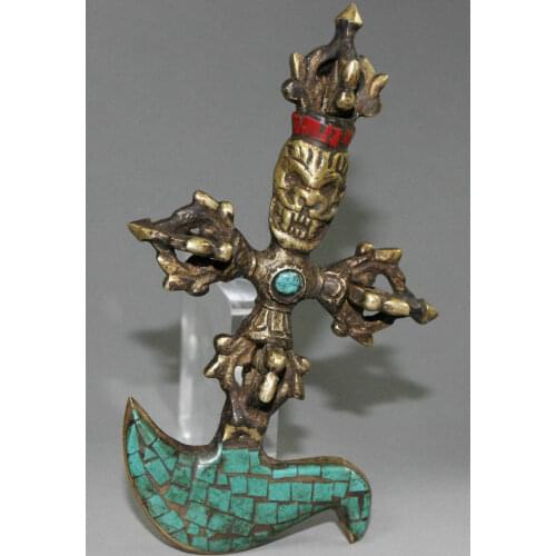 Old Tibet Tibetan Turquoise Bronze Manjushri Wisdom Sword Vajra Dorje