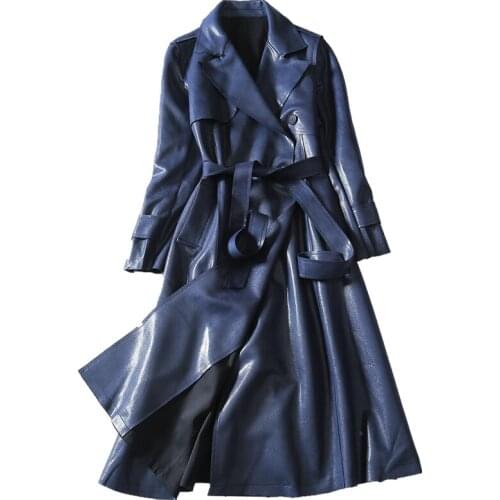 Vintage Trench Coat Women 2020 Autumn Winter New High quality Long Suede Lace up Windbreaker Women Plus Size Slim Outwear H383