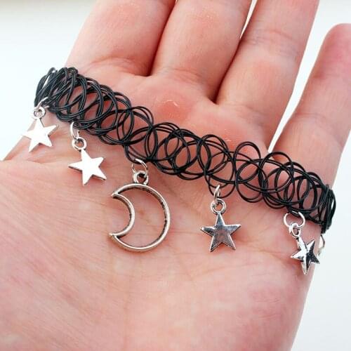 Gothic Star Moon Mesh Elastic Wrap Necklace for Women Black Short Choker Chains Fashion Jewelry Party Gift Wholesale VGN043