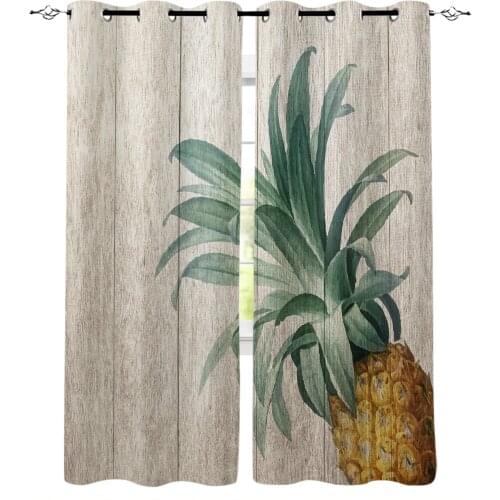 Pineapple Fruit On Vintage Wooden Board Blackout Curtains For Living Room Bedroom Printed Window Treatment Drapes Home Decor