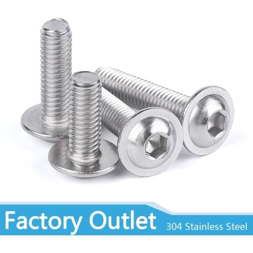 20pcs M3 M4 M5 M6 304 Stainless Steel Half Round Button Flange Head With Washer Inner Hex Socket Allen Screws Bolt