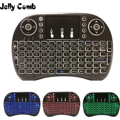 Jelly Comb 2.4G Wireless Mini Keyboard Russian 7color Backlit Keyboard Fly Air Mouse with Touchpad Remote Control Android TV Box