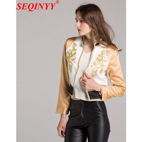 Contrasting Embroidery Bomber Jacket 2017 Autumn Fashion High Quality Gold Embroidered Women High Street Runway Short Coat