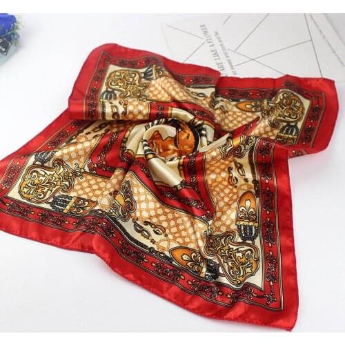 Women Summer Square Silk Scarf Elegant Silk Feel Satin Scarf Skinny Head Neck Hair Tie Band Accessories