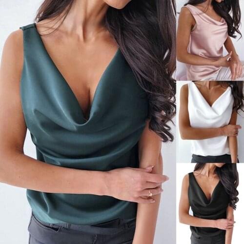 Womens Summer Sexy V-Neck Sling Solid Color Sleeveless Vest Top