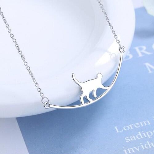 KOFSAC Cute Chic Cat Necklaces For Women Silver Color Jewelry Fashion Simple Elegant Kitten Necklace New Girl Gifts Joyas