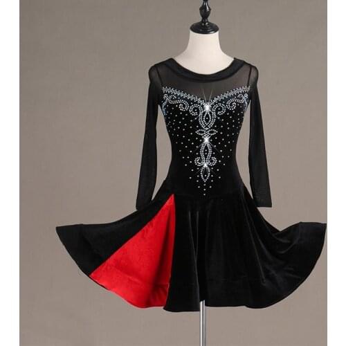 Latin Dance Dress Women Rhinestone Samba Rumba Black Salsa Cha Cha Competition Performance Dancing Wear Ballroom Costume