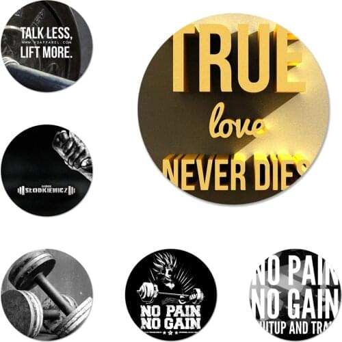 58mm Bodybuilding Gym Fitness Icons Pins Badge Decoration Brooches Metal Badges For Backpack Decoration