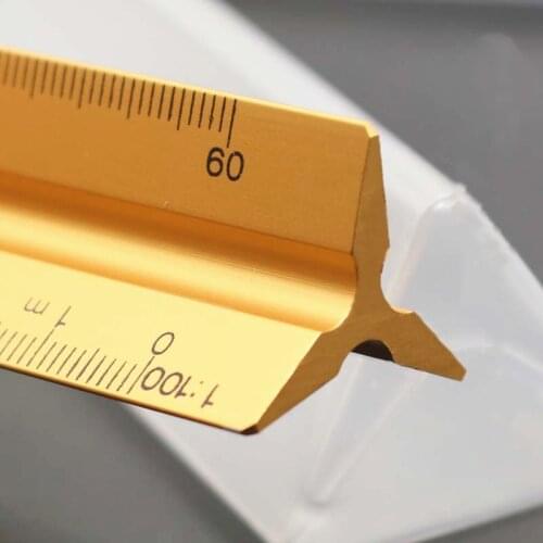 1PC 30cm Aluminium Triangle Scale Metal Technical Architect Engineer Ruler Silver Golden Black 1:20 -1:150 Design Drafting Ruler