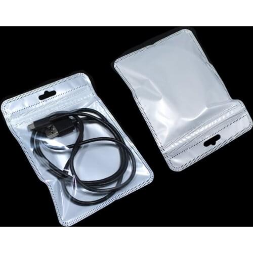 2000pcs White Plastic Zipper Bags Packaging Zip Lock Resealable with Hang Hole Clear Front Charger Electronic Accessory 18 Sizes