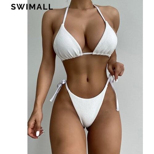 2021 Sexy Ribbed Bikini Swimsuit Women Push Up Swimwear Micro Bikini Set Halter Brazilian Bathing Suit Summer Beach Wear