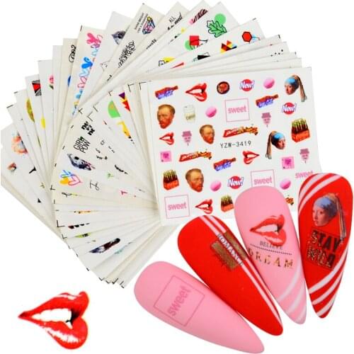 2021 New Design Watermark Nail Decal And Sticker Flower Leaf Tree Green Simple Summer DIY Slider For Manicuring Nail Art