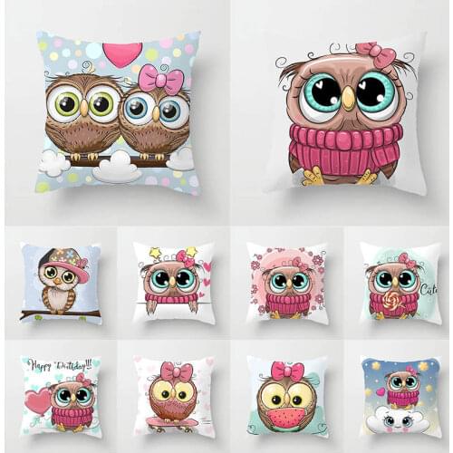 45*45cm Cartoon Cushion Cover Owl Family Polyester Printed Throw Pillows Case for Home Sofa Decorative Pillows Cover TP135