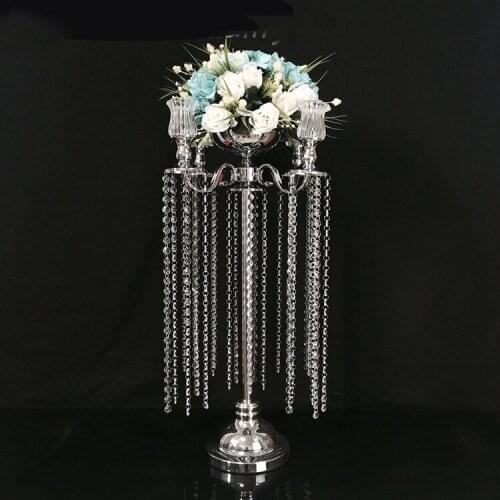 76cm Tall Silver Wedding Candelabras Flower Stand Crystal Table Centerpiece Wedding Decoration 10 pcs/lot