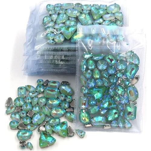 Clothing Accessories Wholesale 5 Bags Mixed Shape Glass Crystal Sliver Base Green AB Mocha Sew on Rhinestones Diy Wedding Dress