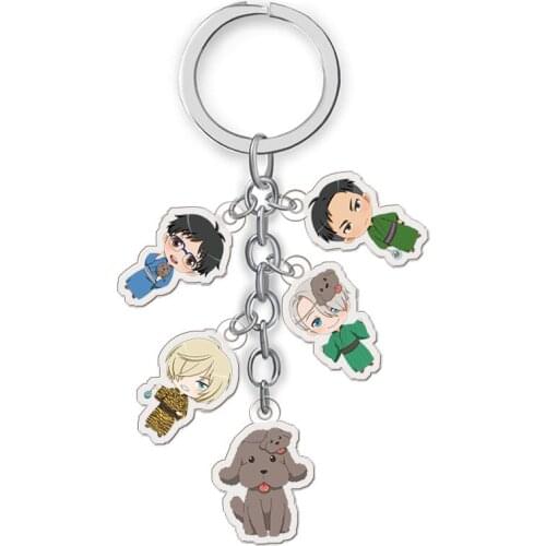 5 In 1 Anime Yuri!!! on Ice Key Chain Victor Nikiforov Katsuki Transparent Double Sided Acrylic Pendant Keyring for Men Women
