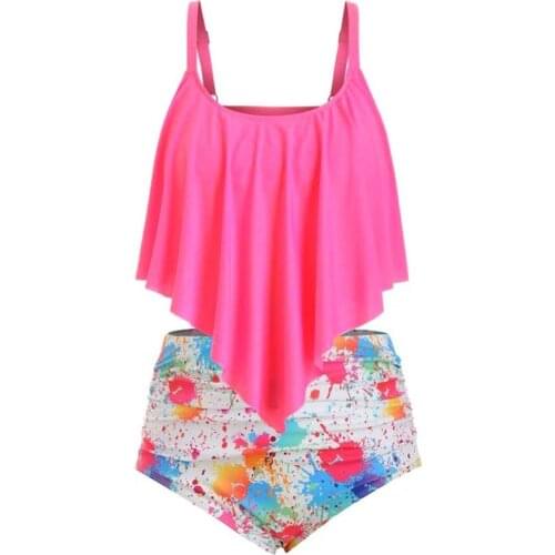 Bikini 2021 Mujer Push Up Swimwear Women High Waist Bikini Sets Plus Size Ruffle Tankini Swimsuit Halter Two Piece Bikini Set