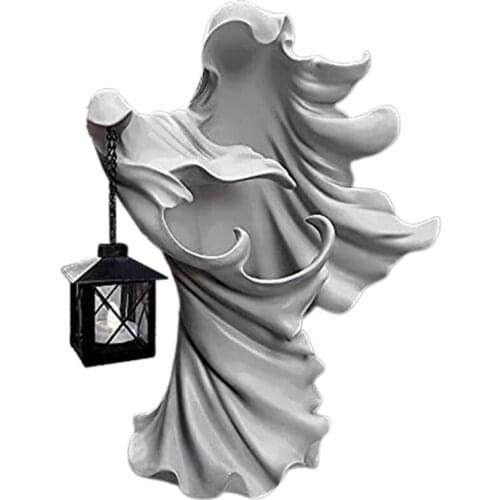 Witch Decoration Lantern The Ghost Looking For Light Realistic Resin Ghost Sculpture For Halloween Garden Decoration Promotion