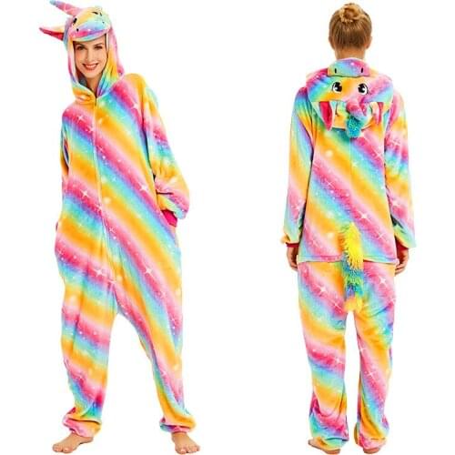 Unicorn Women Girls Onesies Animal Cartoon Stitch Panda Overall Winter Warm Soft Flannel Pajamas Suits Home Wear Unisex Costumes